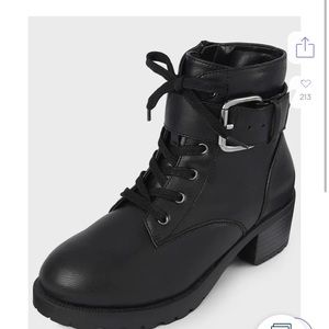 Faux leather lace buckle boots